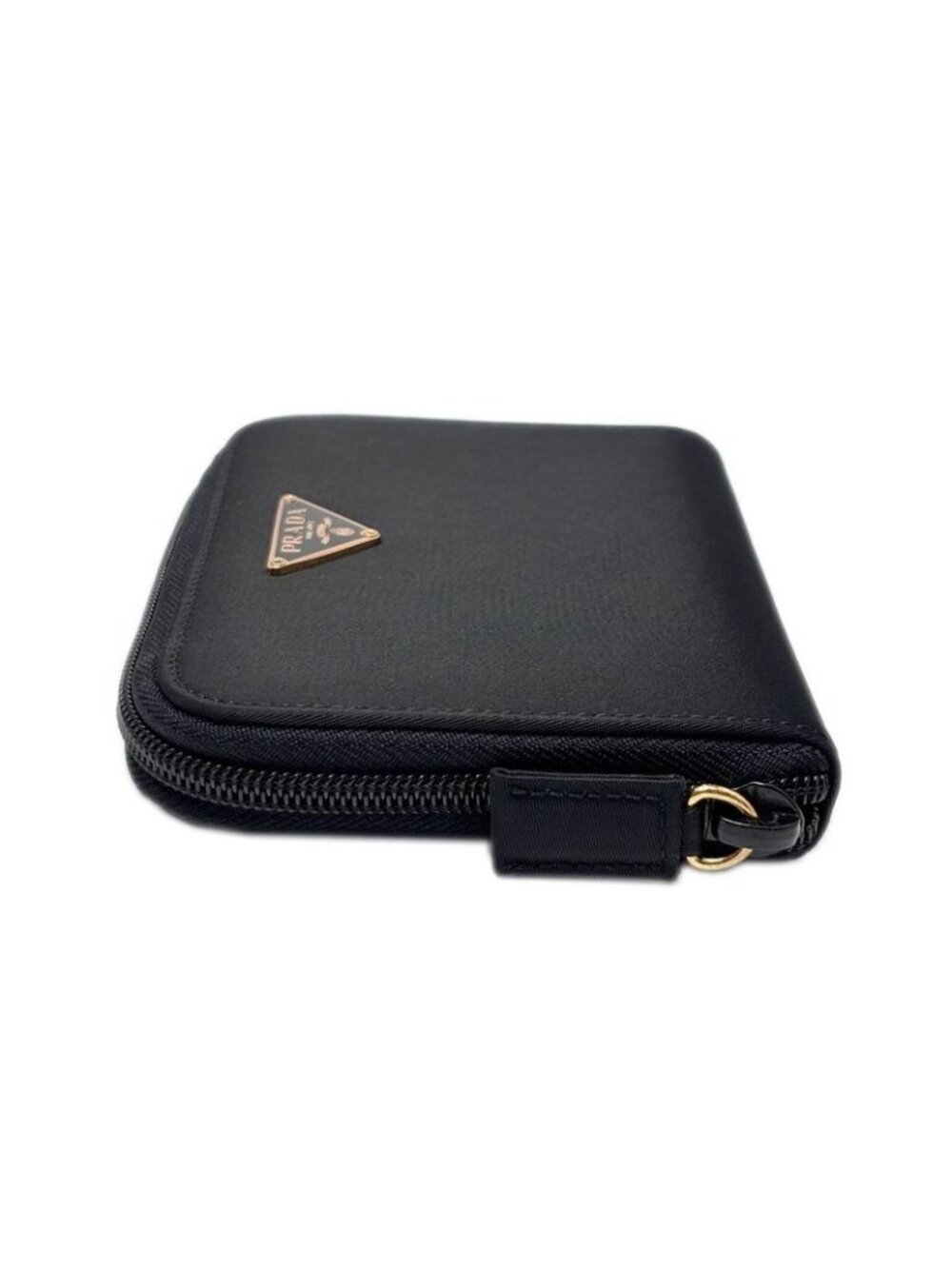 Prada Wallet Bifold Tessuto Nylon Leather Black Gold Zip Around - Picture 6 of 14